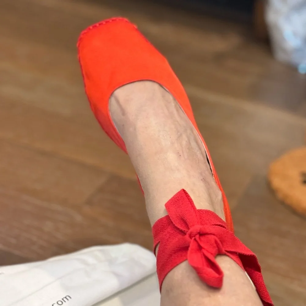 LK Bennett Red Satin Ankle-Tie Espadrille Flats 41